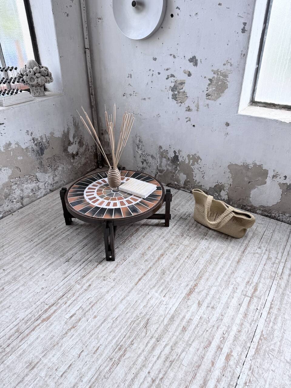 Round coffee table Roger Capron herbarium terracotta