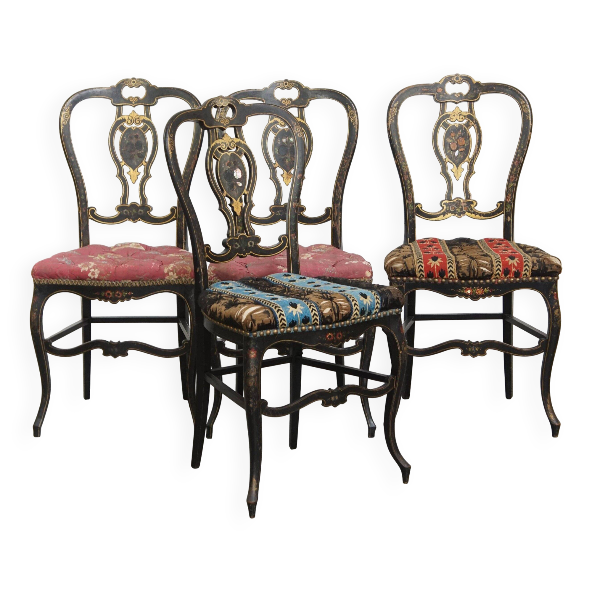 Set of 4 antique French Napoleon III chairs inlaid with mother-of-pearl