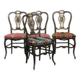 Set of 4 antique French Napoleon III chairs inlaid with mother-of-pearl