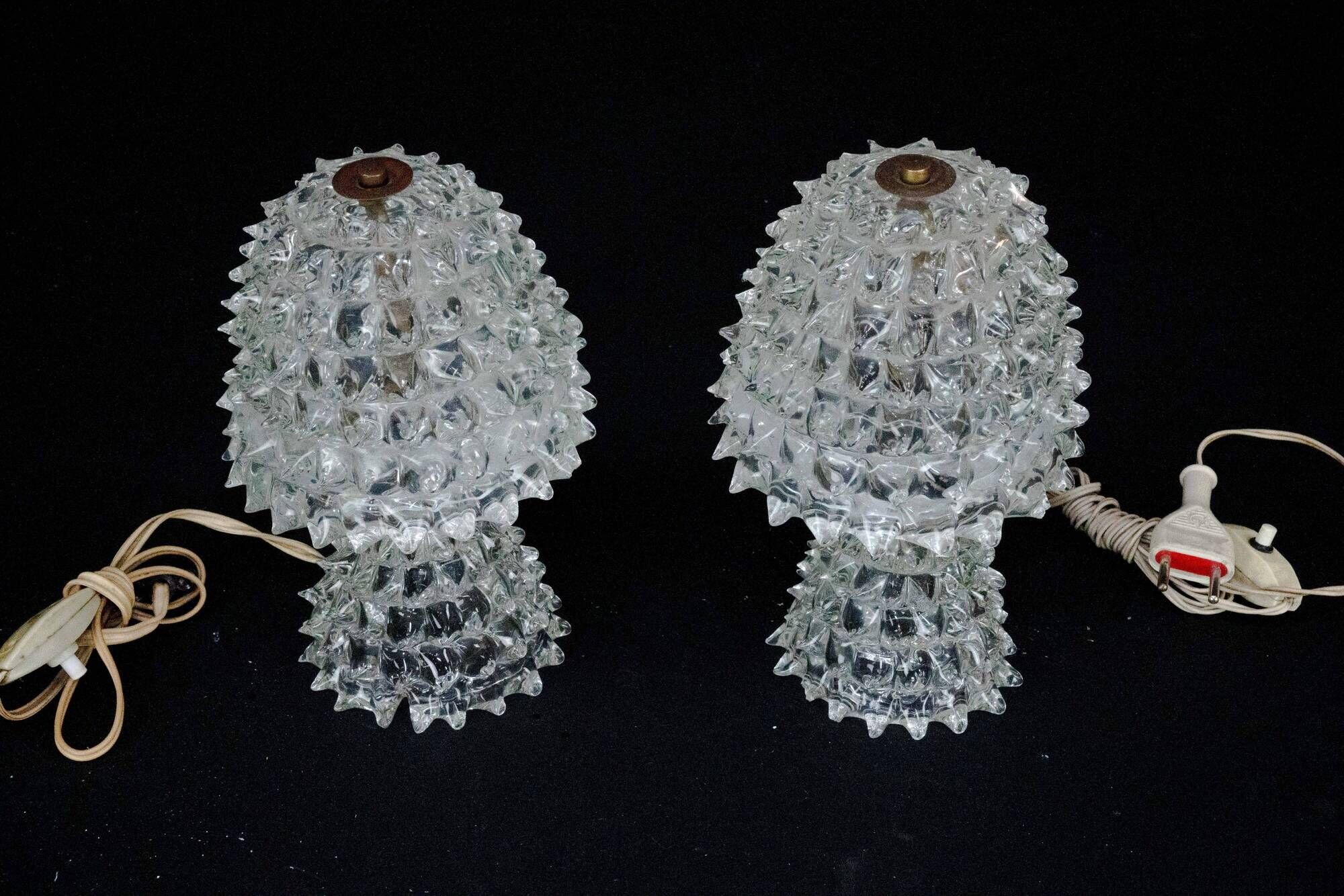 Pair of Italian Murano “Rostrato” Glass Table Lamps by Ercole Barovier, 194