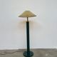 Lacquered metal floor lamp in green with a golden shade — Coolie shape — 1970s-1980s