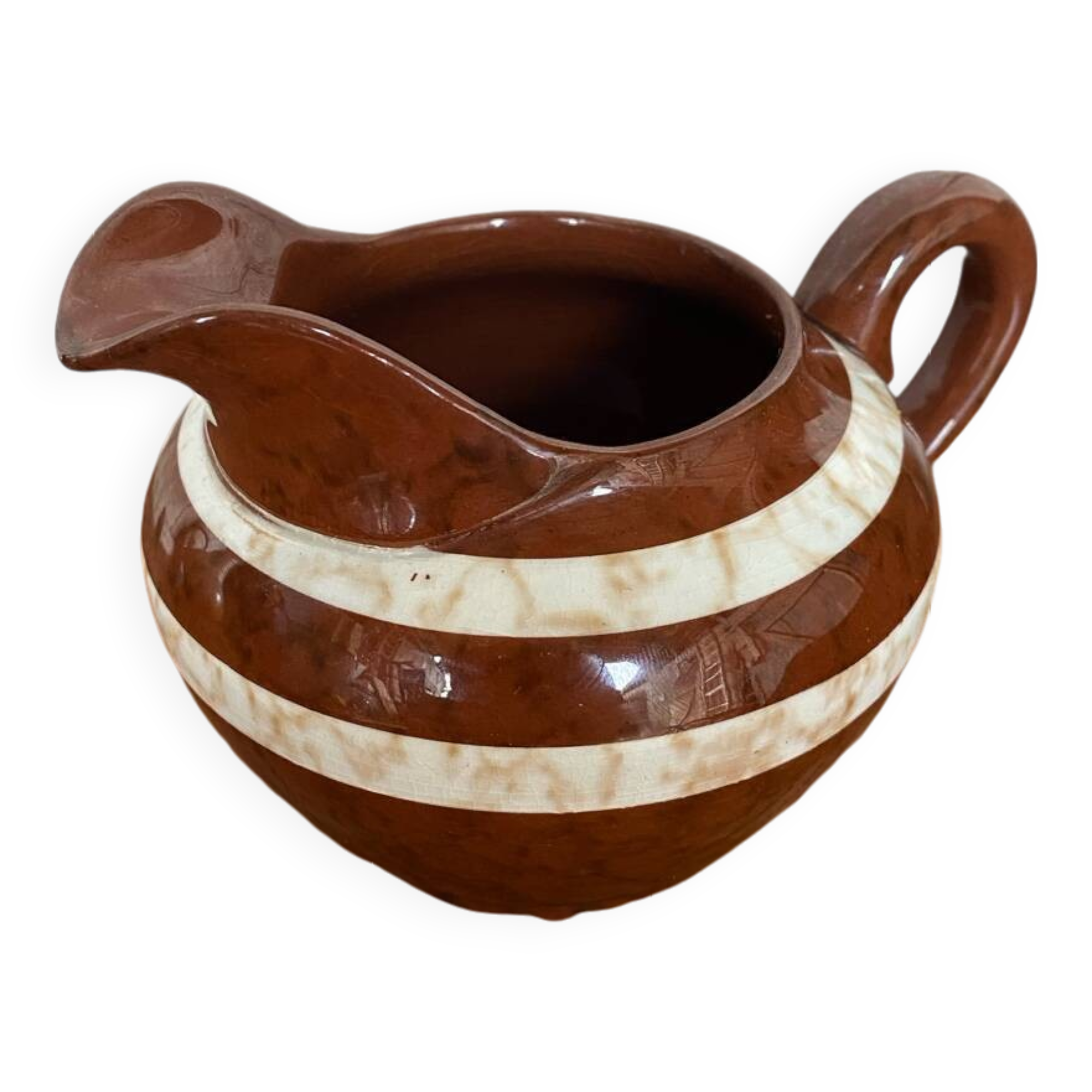 Ancien pot à lait sarreguemines modèle mary céramique marron & blanche