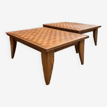 Paire de tables basses en chêne années 50