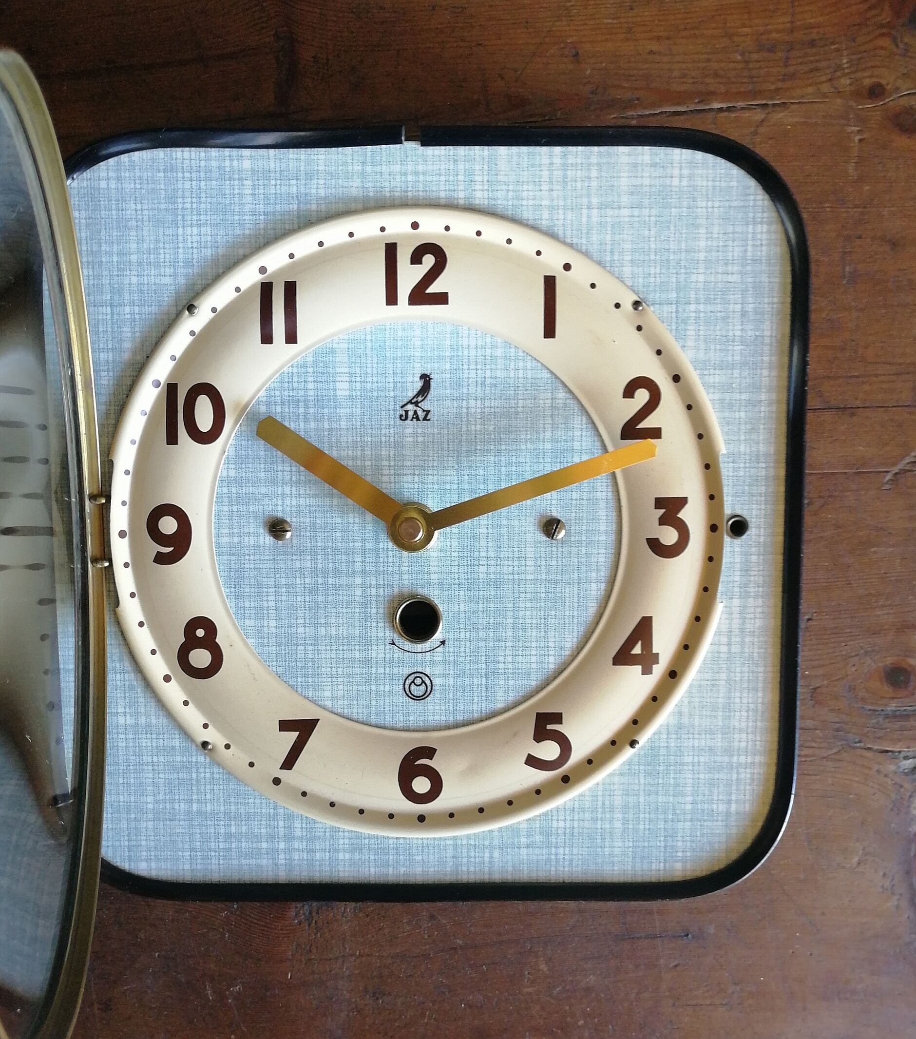 Vintage formica clock square silent wall clock "Jaz Blue"