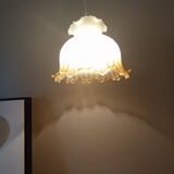 Vintage iridescent and ruffled tulip globe pendant light