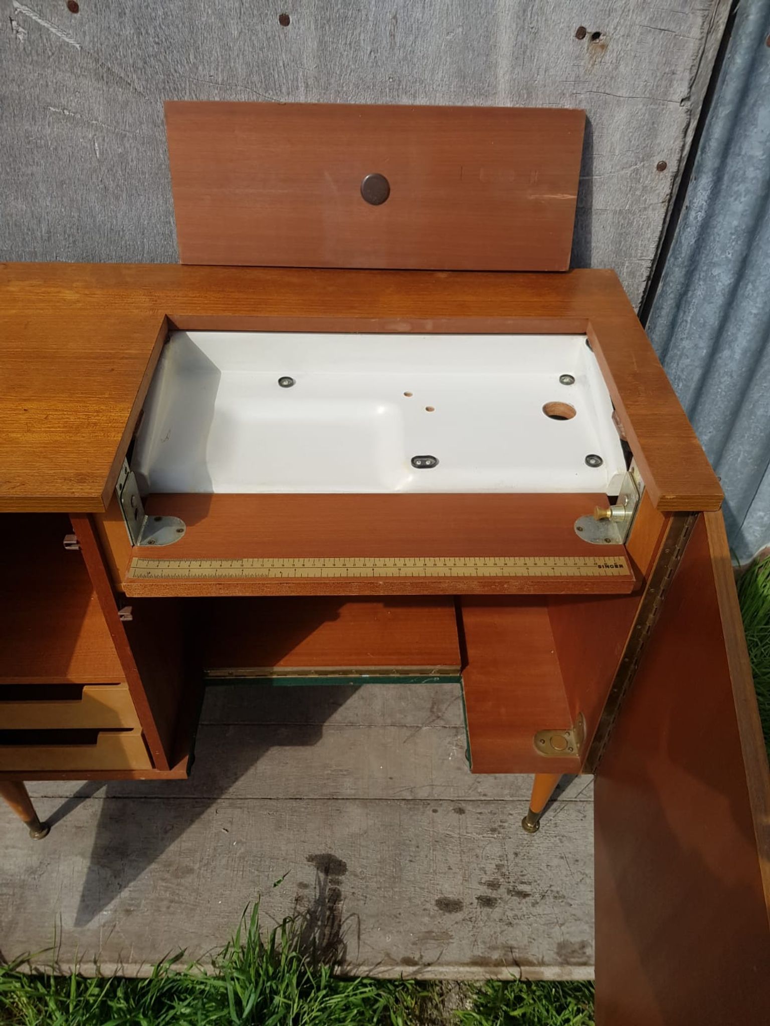 Old Furniture Machine To Sew SINGER Wood Feet Compas FRANCE Vintage