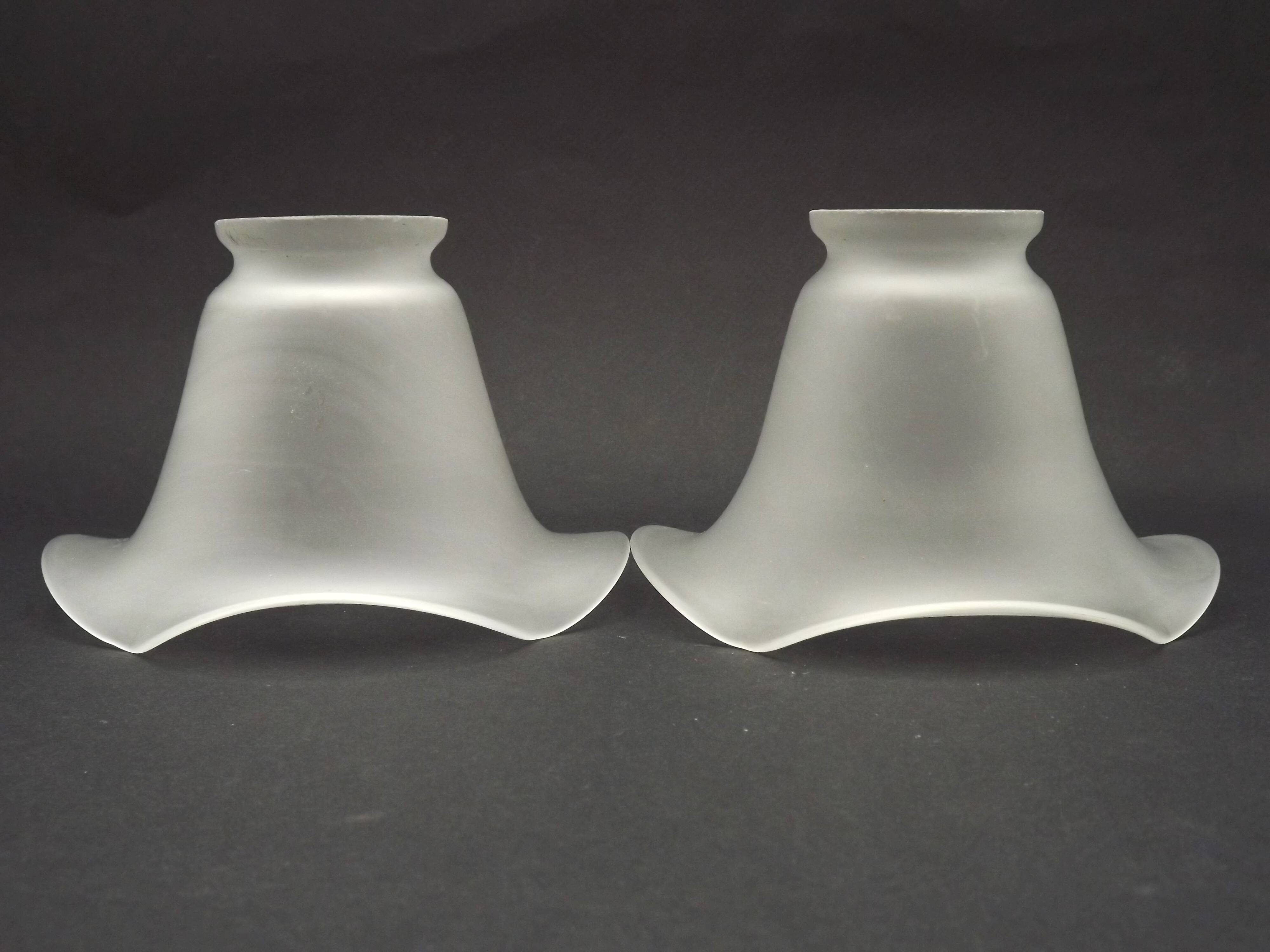 Set of 2 French Mid-Century Frilled White Glass Chandelier Shades