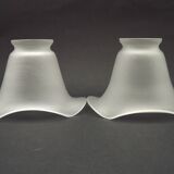 Set of 2 French Mid-Century Frilled White Glass Chandelier Shades