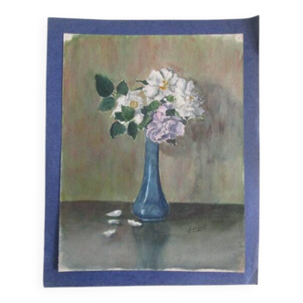 Aquarelle ancienne - bouquet de roses