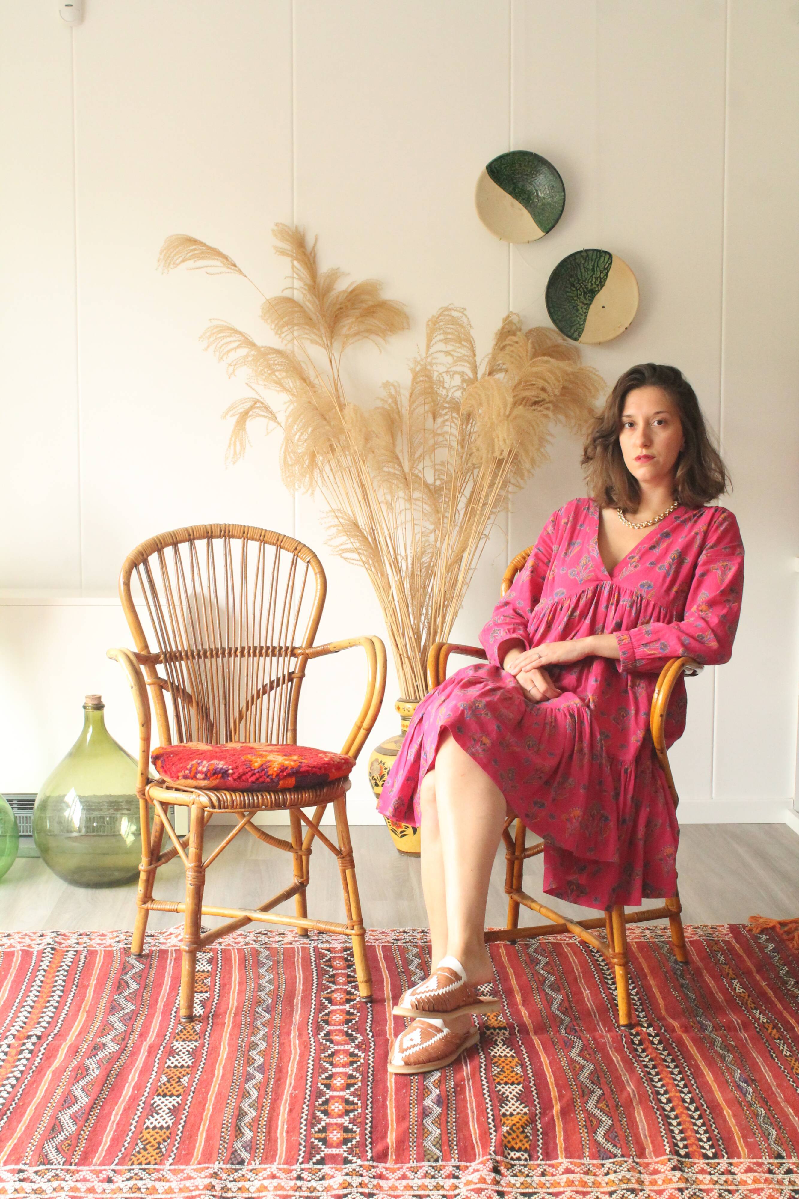 Set of 2 Audoux-Minnet chairs in rattan 60s