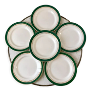 set of 6 flat plates Digoin Sarreguemines model "Martine" green and golden 50s