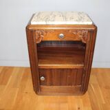 Antique 1930s bedside table in solid wood and marble, Art Deco style