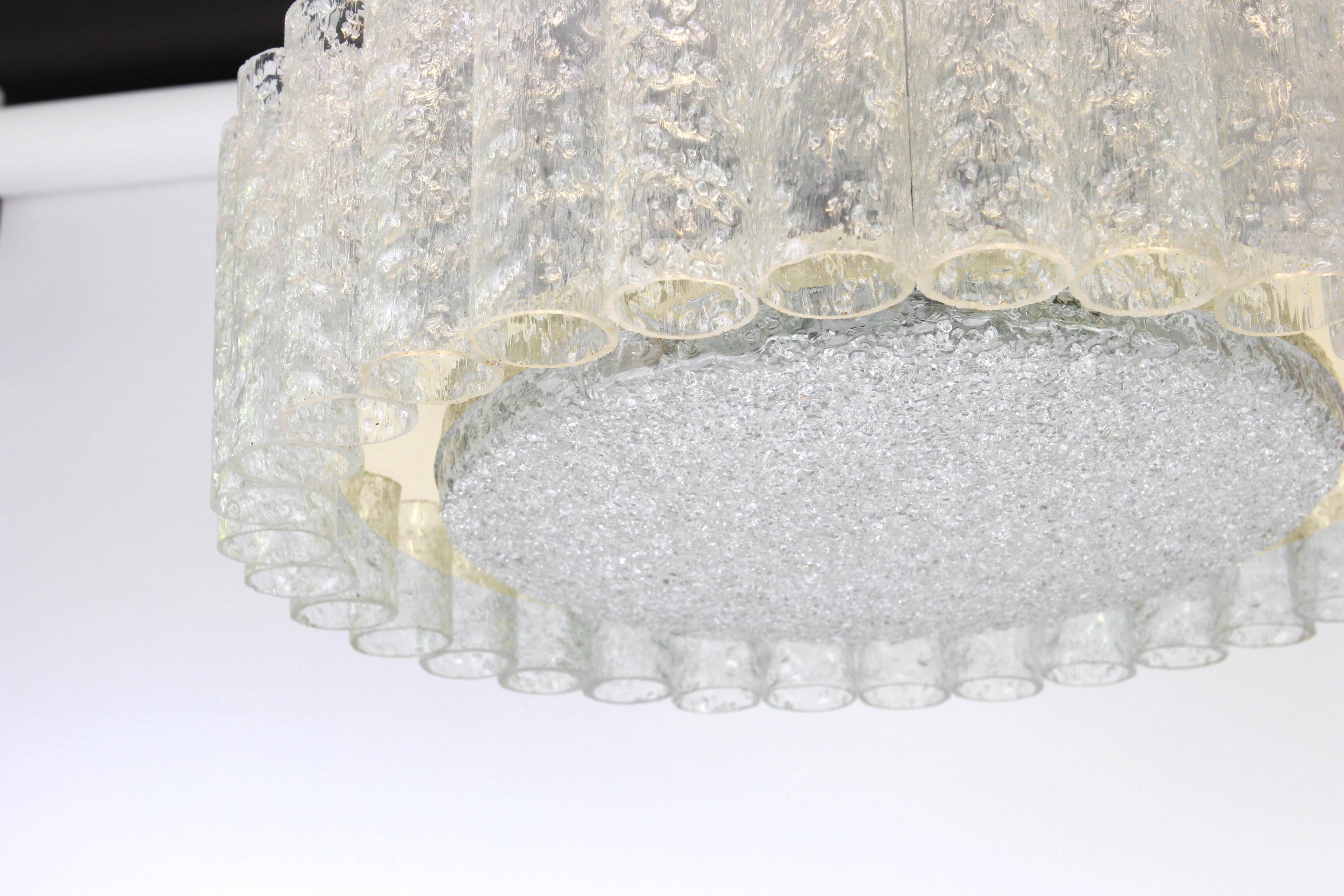 Doria suspension in Murano glass tubes with brass surround, Germany, 1960s.