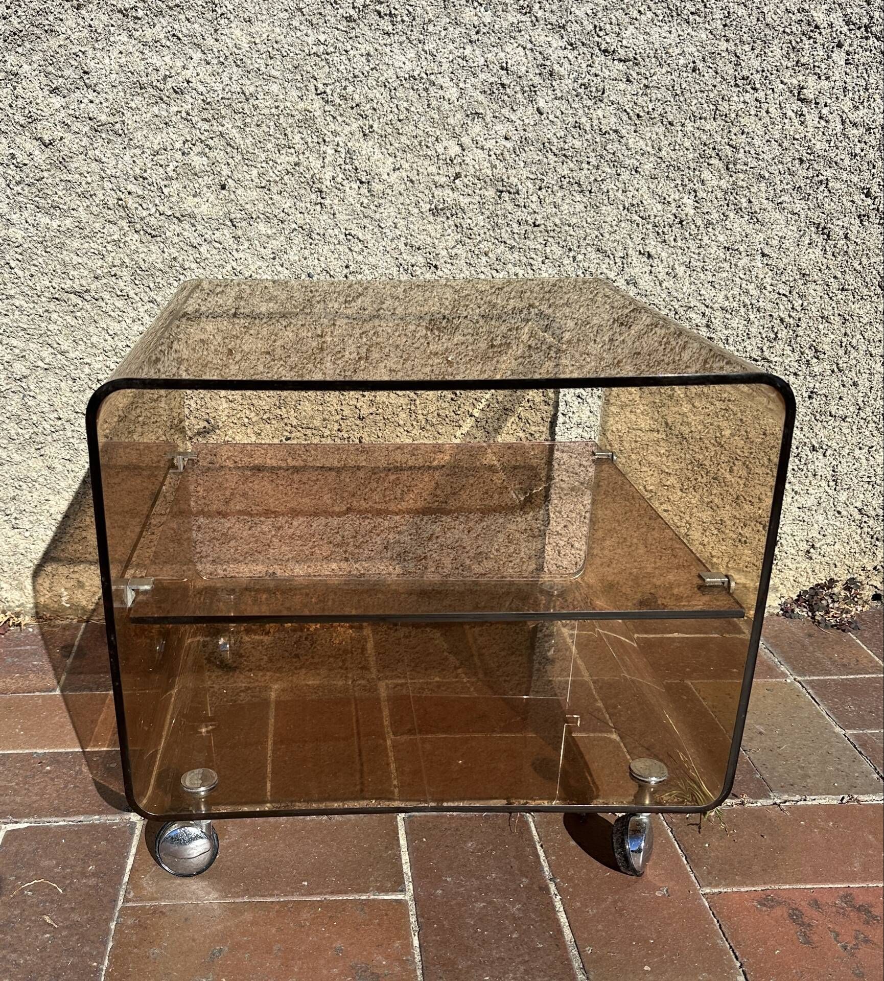 Side table, vintage serving trolley in plexiglass by Michel Dumas for