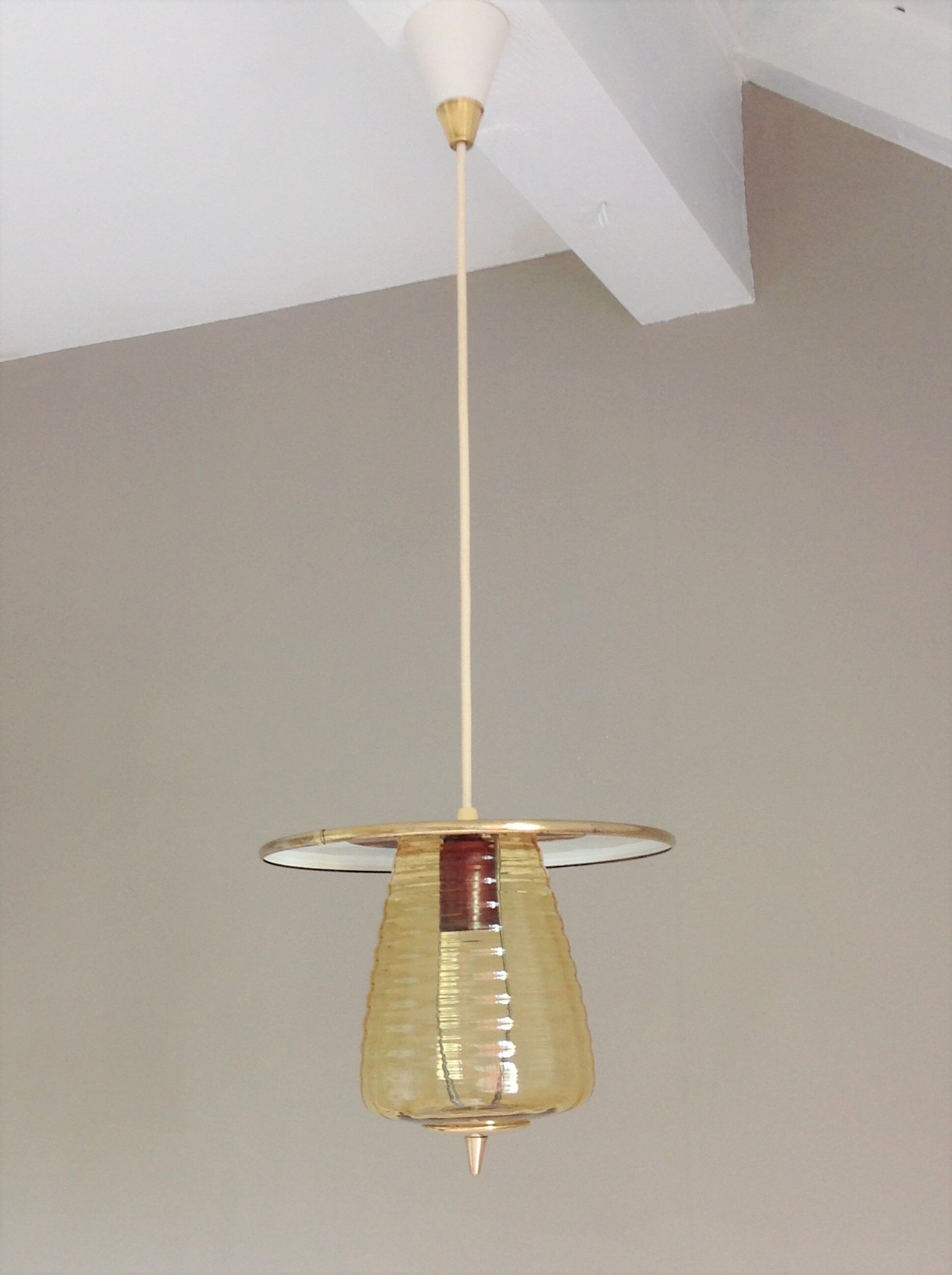 Amber glass / vintage lantern suspension 50s-60s