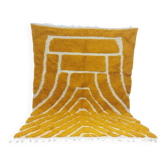 Grand tapis berbère marocain en laine jaune moutarde et écru 293 x 200 cm