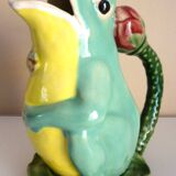 Frog pitcher, glazed ceramic, slipware, signed Athezza Franca