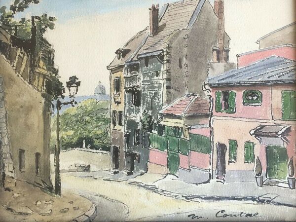 Tableau peinture signée Paris 18ème arrondissement Rue Caulaincourt Maisons Sacré-Coeur XX ème