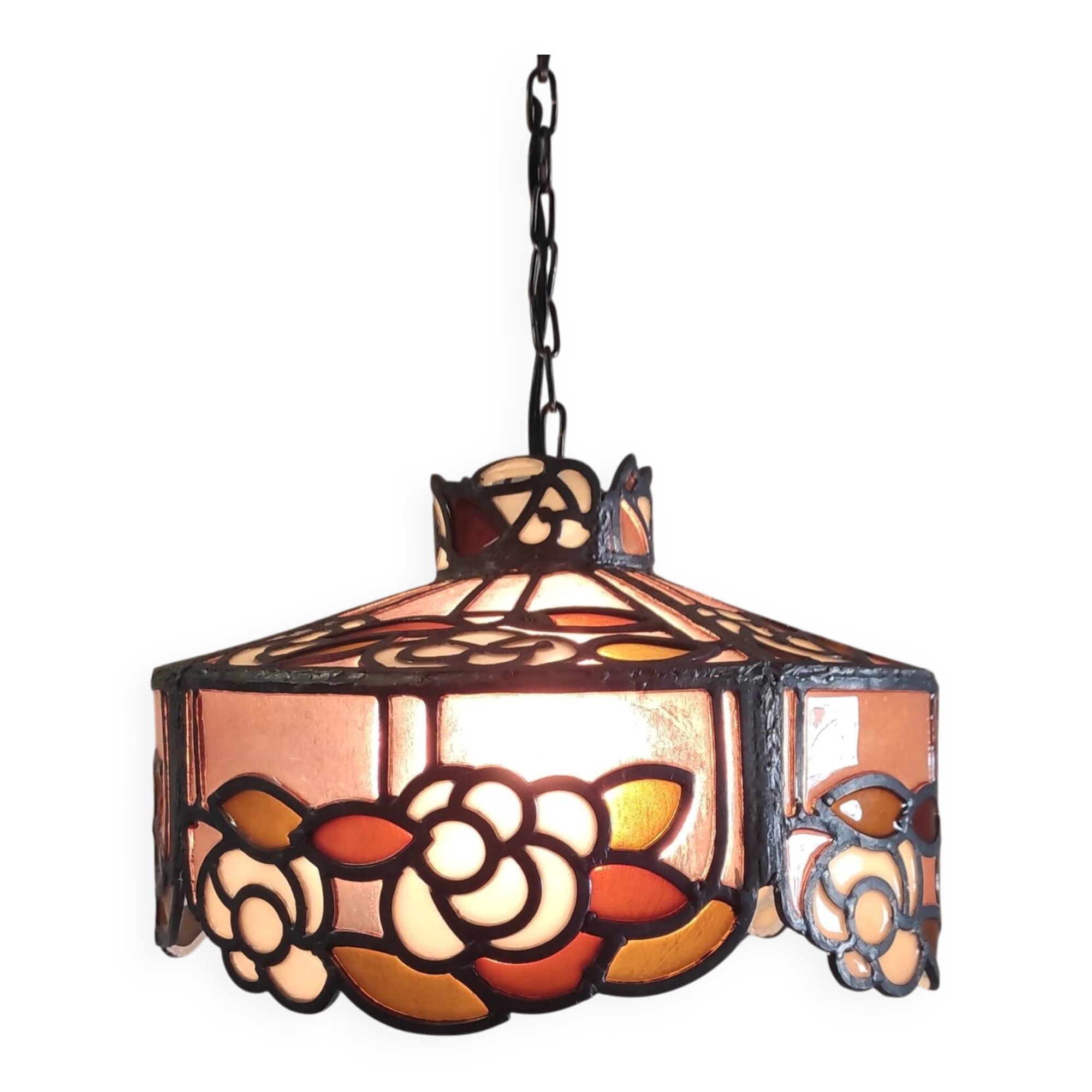 Tiffany-style glass and lead suspension - mid 20th century.