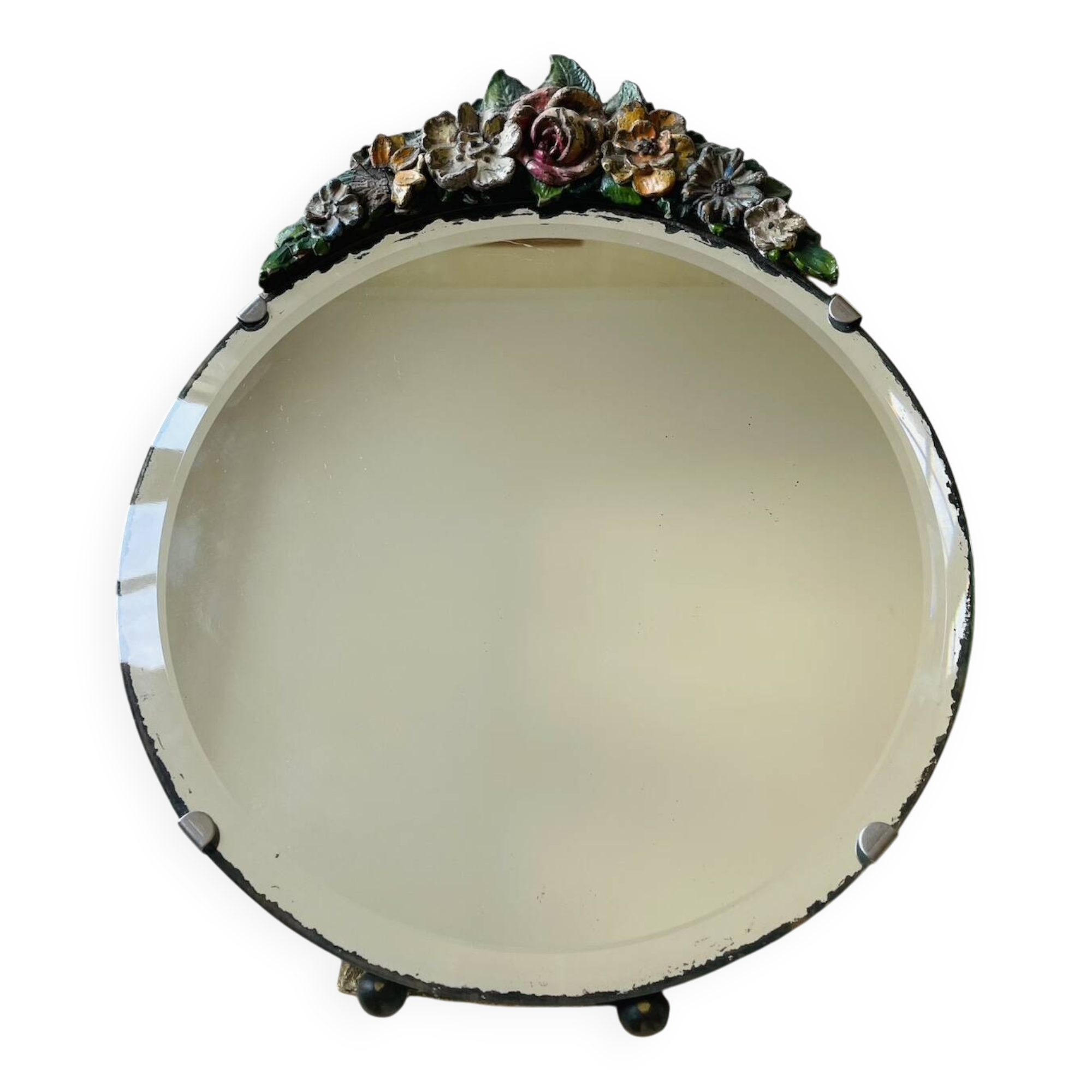 vintage table mirror flower decor painted wood