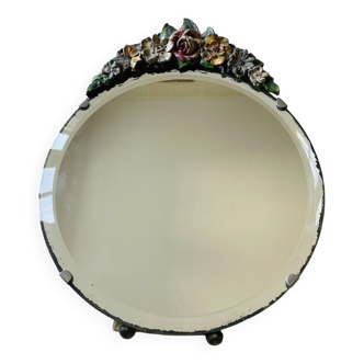 miroir de table vintage décor fleurs bois peint
