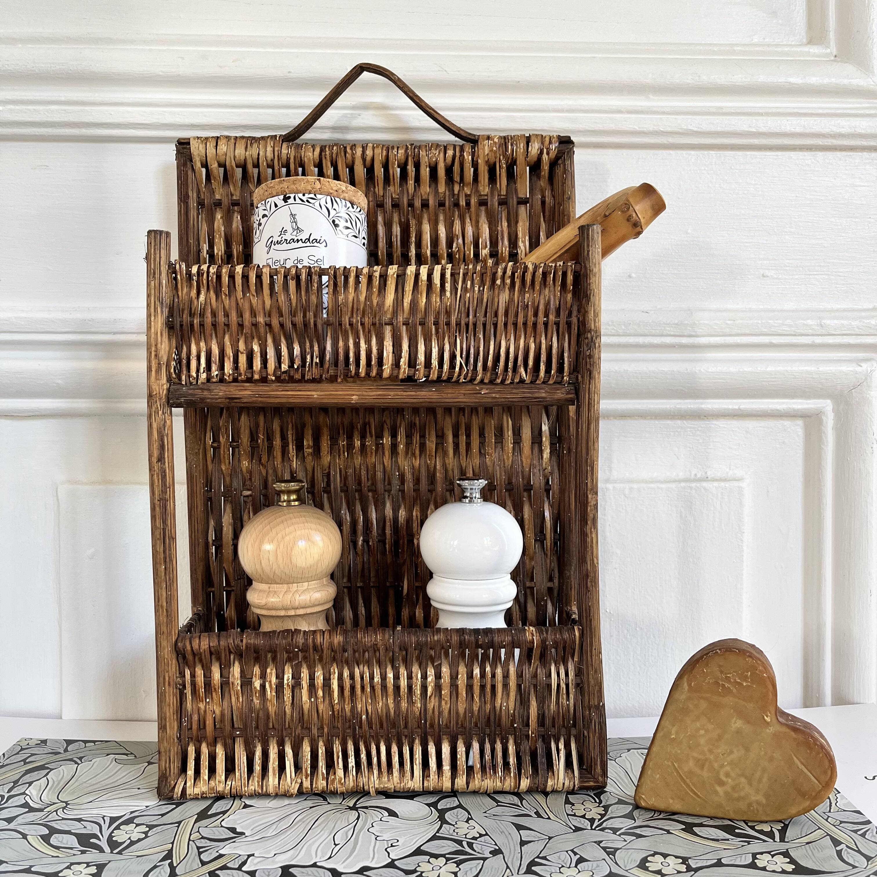 Vintage wicker spice rack