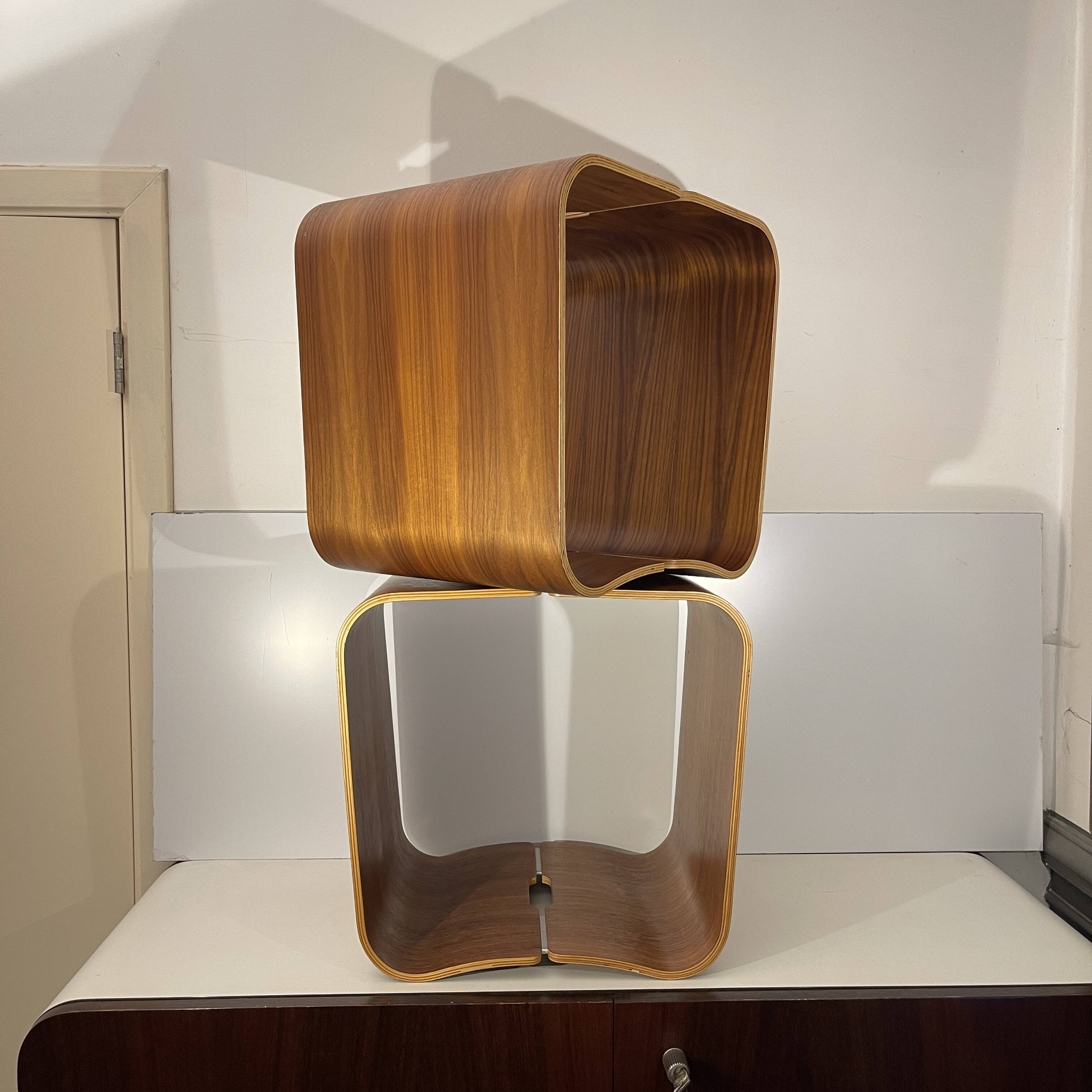 Pair of stools / side tables, rosewood aluminum, multi-plex wood