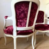 Pair of Louis XV style upholstered velvet armchairs