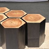 Set of 5 hexagonal stools in two-tone suar forming occasional furniture
