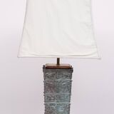 Grande lampe de table Pagode orientale en bronze avec abat-jour 1960