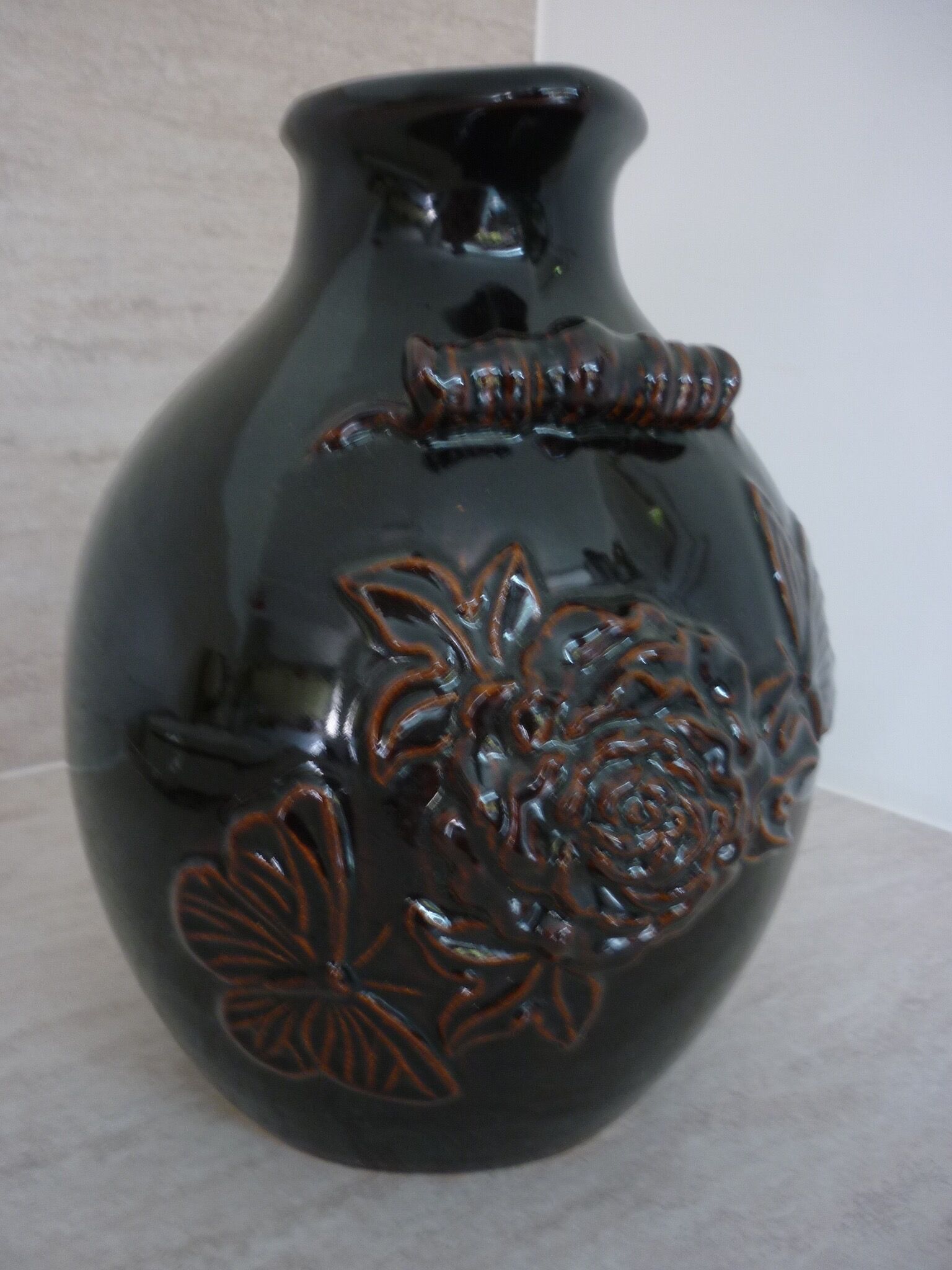 Dark brown ceramic potiche