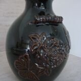 Dark brown ceramic potiche