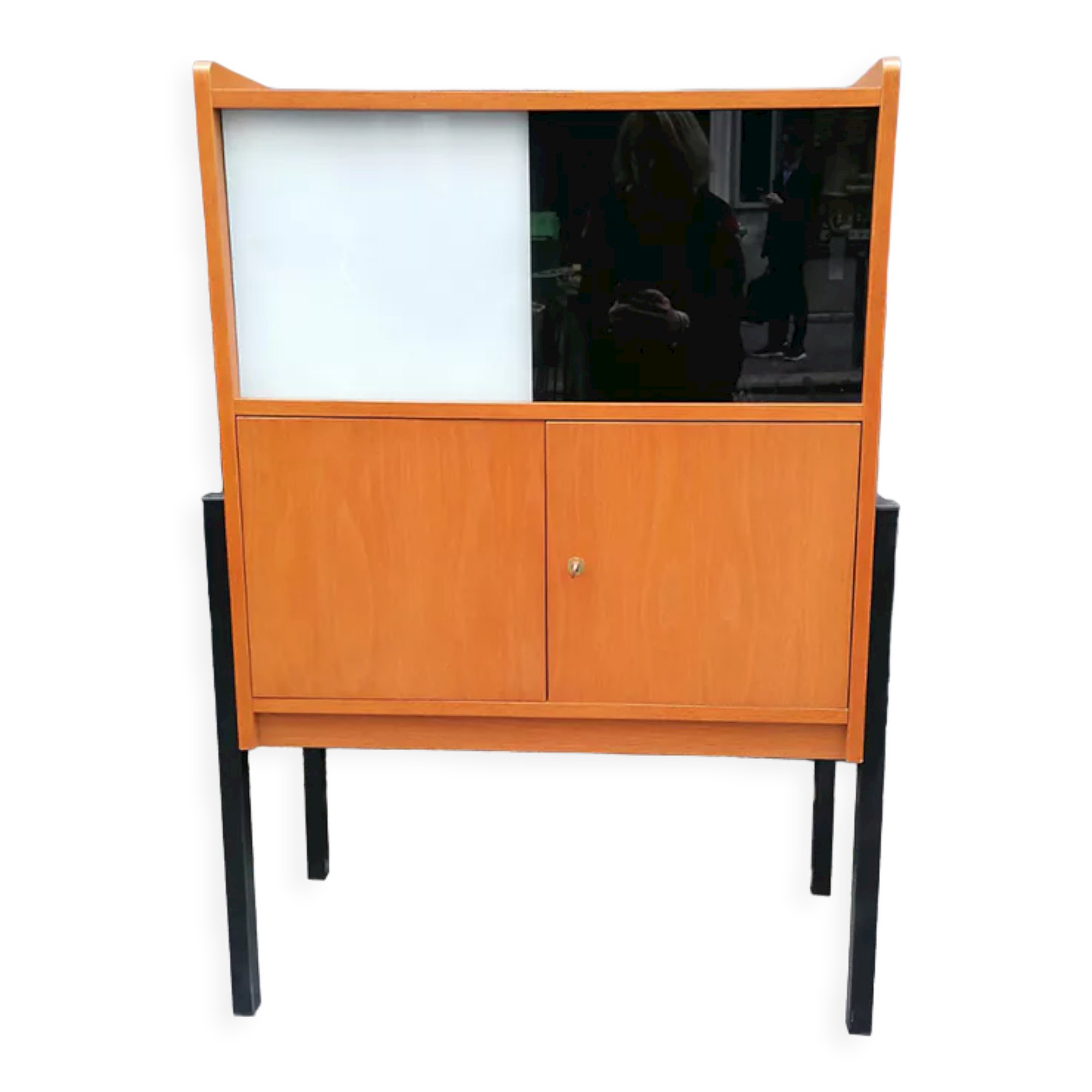 Bookcase, coloured windows, metal base, 1960