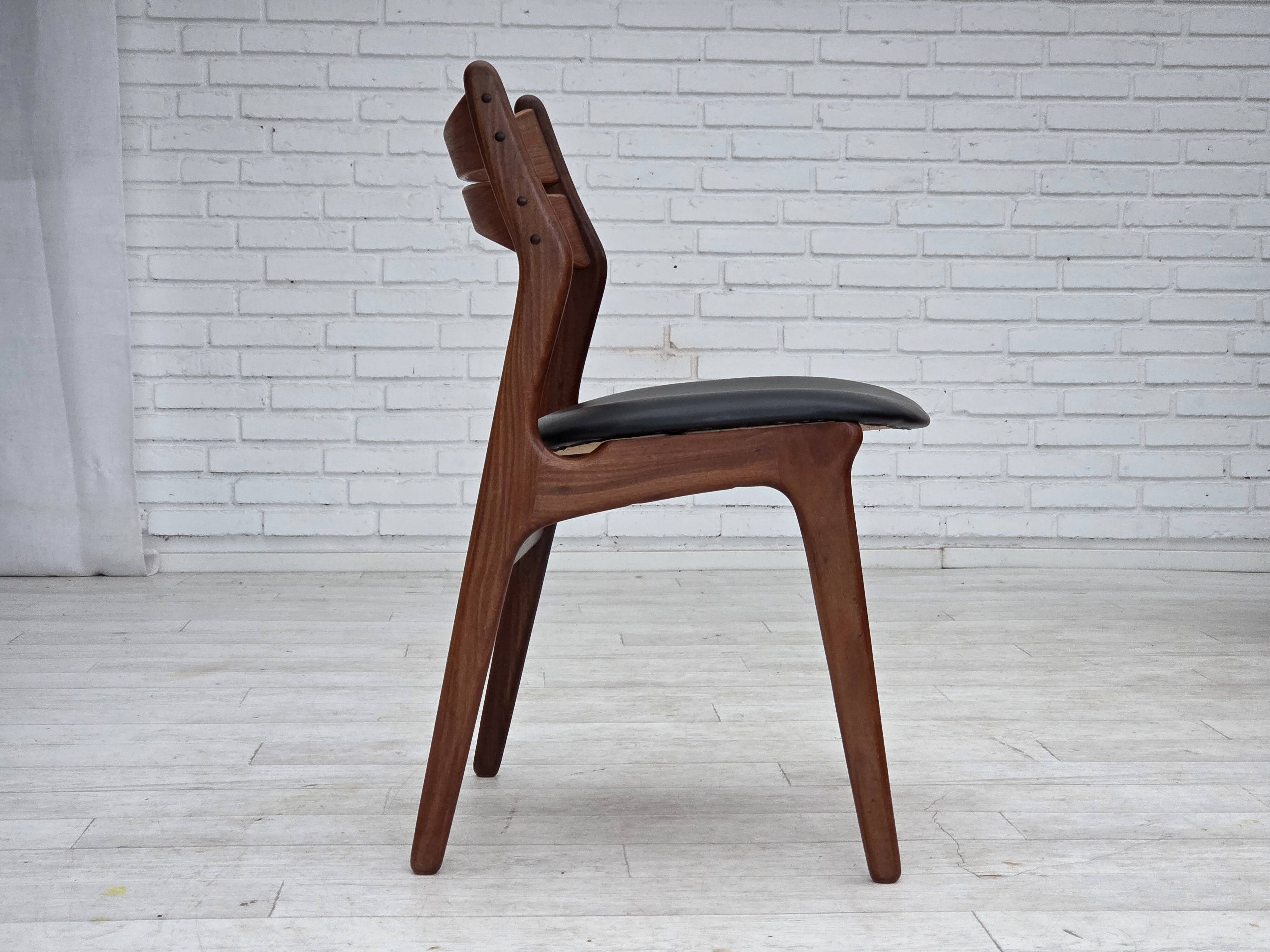 1960s, set of 4 reupholstered Danish dining chairs, design by Erik Buck.