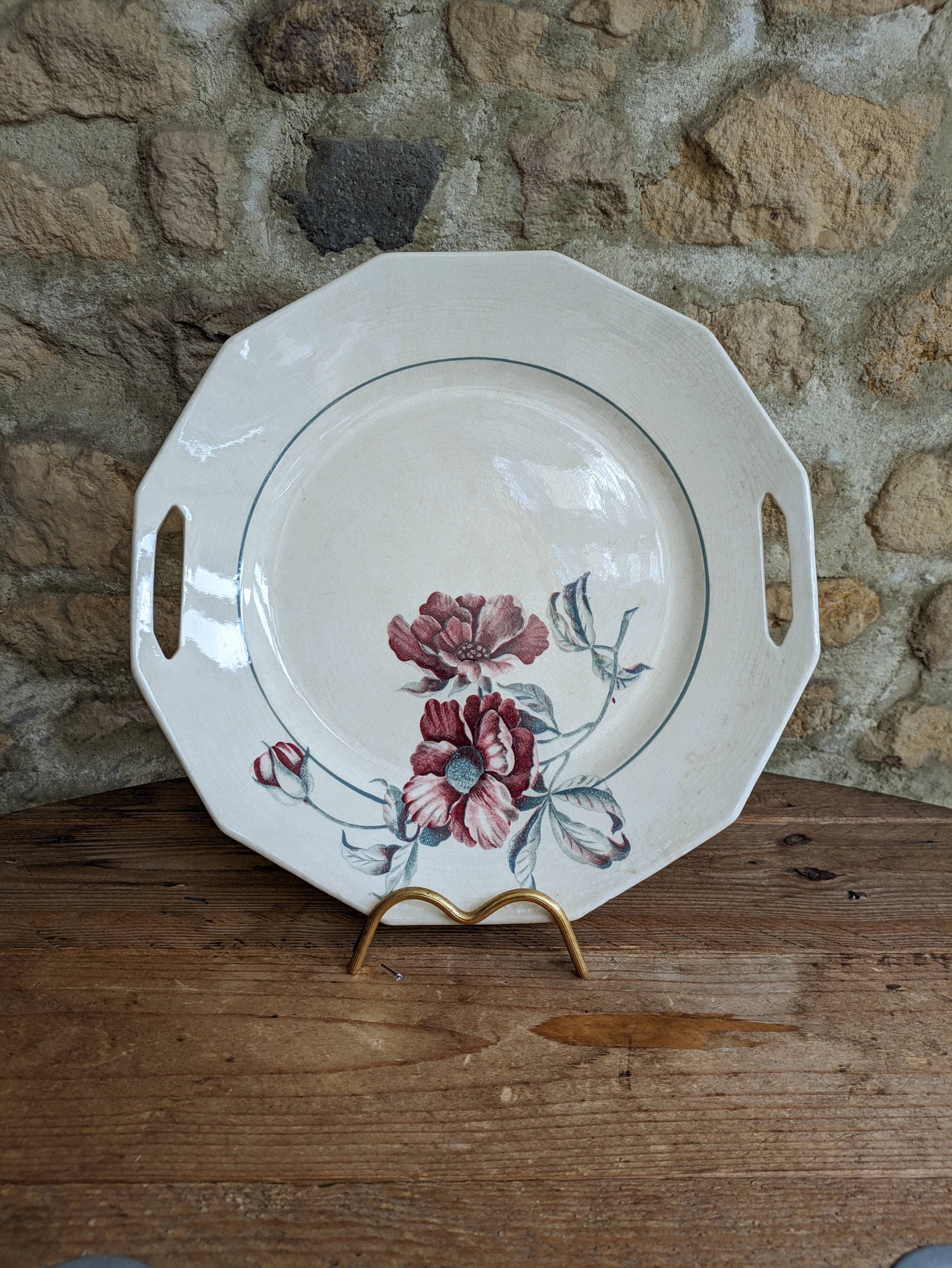 Plate with handles, Saint Amand ceramic serving dish, Simone model
