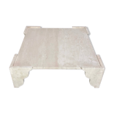 Large square coffee table in travertine by Claude Berraldacci. 1990s. France.