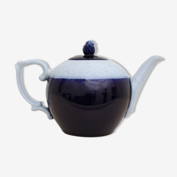 Théière cafetière porcelaine ciselée bleu et blanc