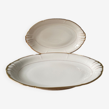 Lot de deux plats ovales anciens en porcelaine de Vierzon