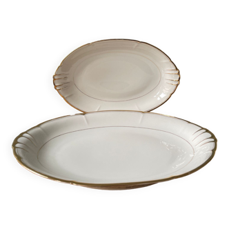 Lot de deux plats ovales anciens en porcelaine de Vierzon