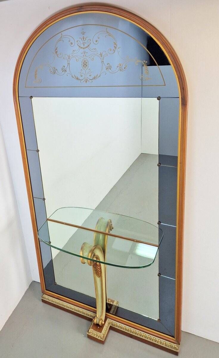 Vintage Floor Mirror with Console Table from Cristal Art, Italy, 1960s