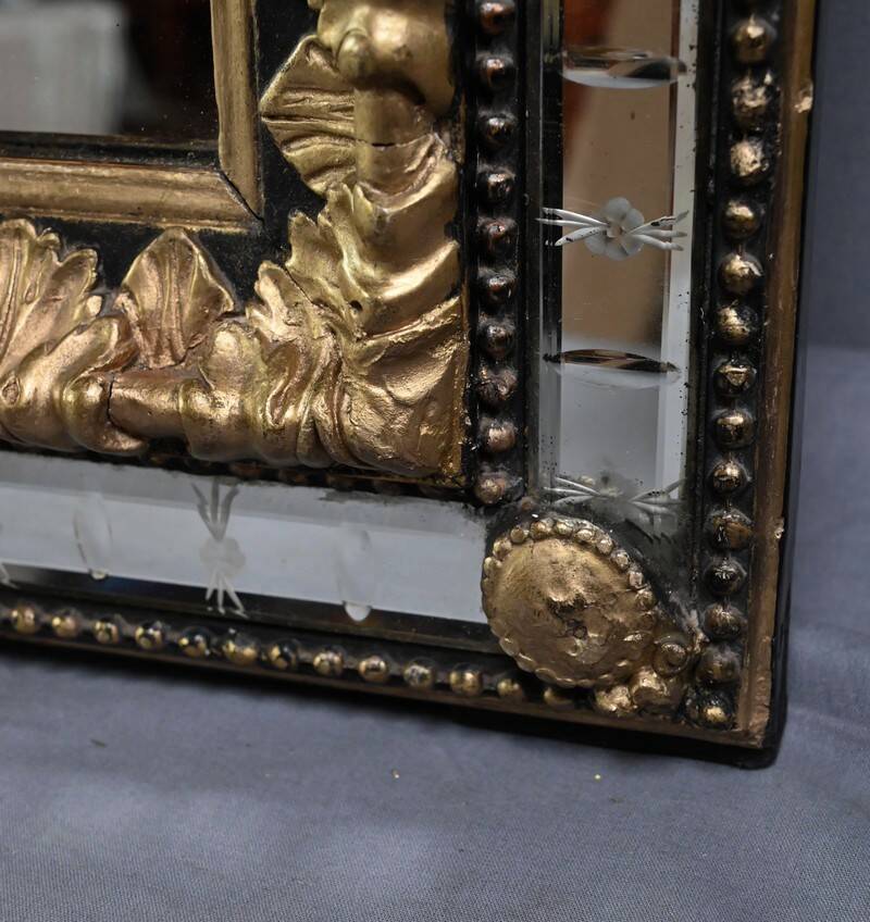 Large Mirror with Parcloses in Gilded and Blackened Wood, Napoleon III Style –