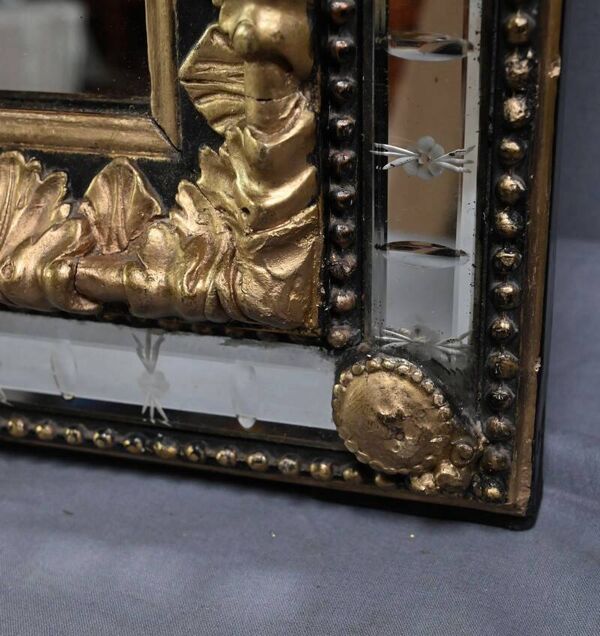 Grand Miroir à Parcloses en Bois doré et Bois noirci, style Napoléon III –