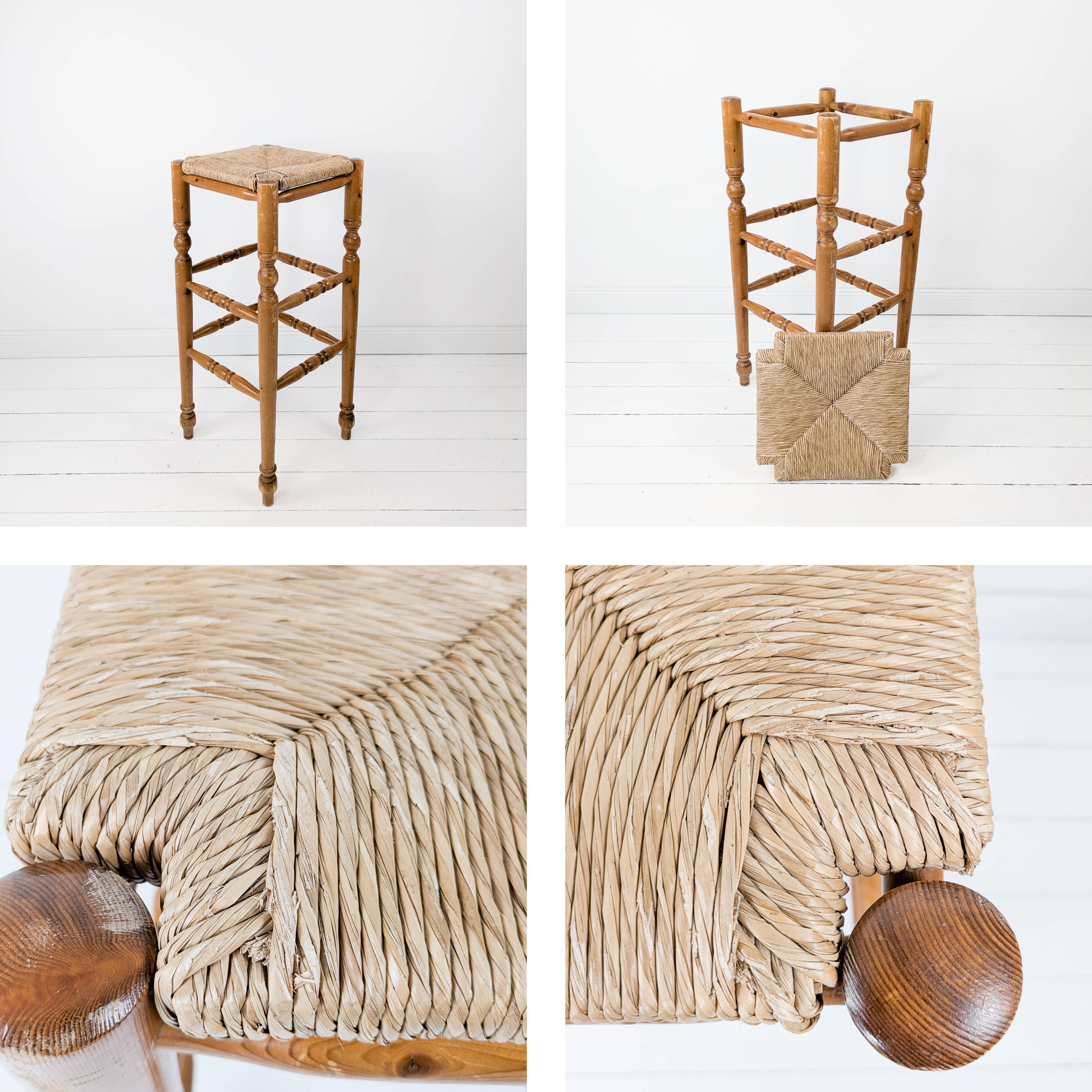 Tabouret de bar Mid Century Tabouret rustique Vintage Jonc tressé Jonc Tabo