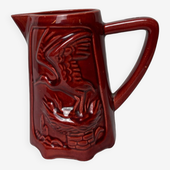 Saint Clément red earthenware pitcher with stork decoration circa 1940