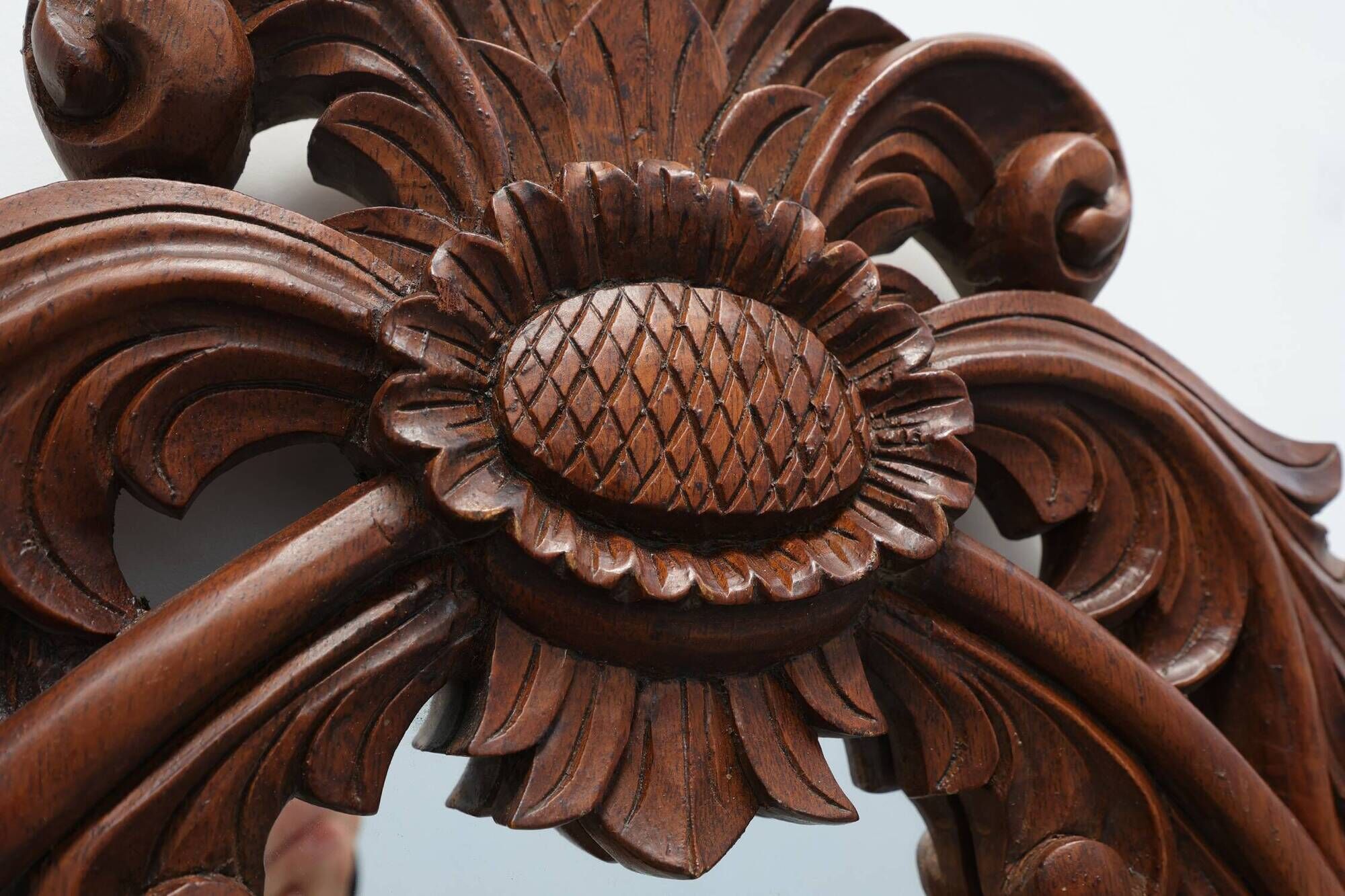 French Carved Walnut Oval Mirror with Pierced Acanthus Crest, circa 1900