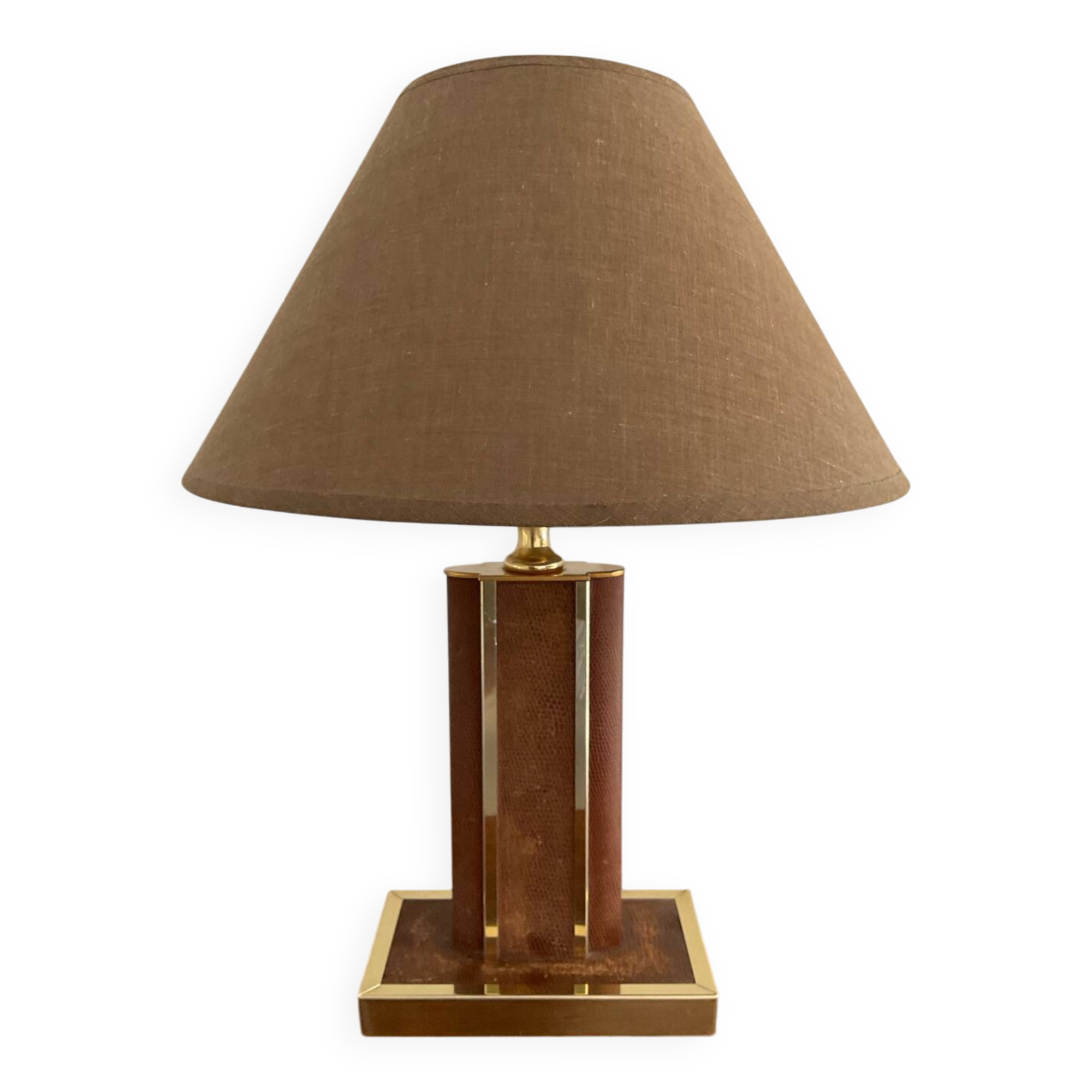 Vintage lamp in leather and gold metal