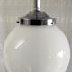 Suspension métal chromé et globe opaline blanc, années 50/60