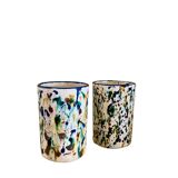 Paire de caches pots émaillés multicolors