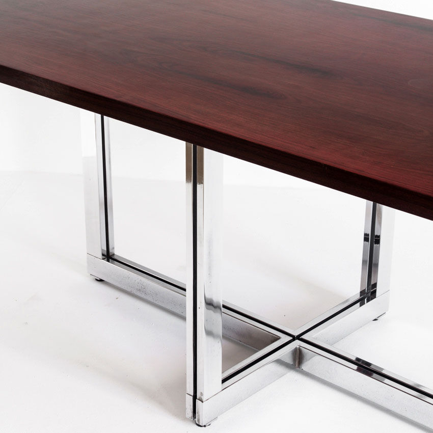 Table à manger vintage métal chromé et palissandre Espagne, années 70