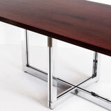 Table à manger vintage métal chromé et palissandre Espagne, années 70